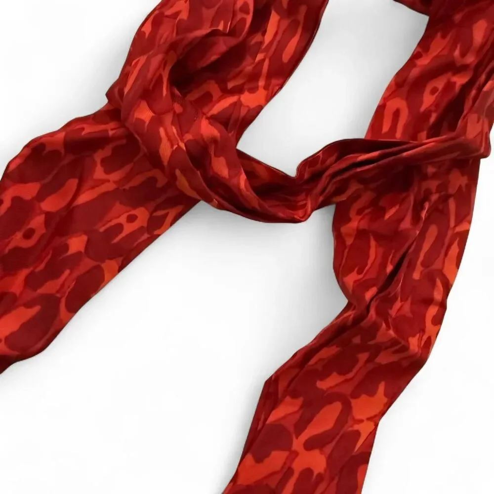 Y2K Red silk scarf with abstract cheetah print pattern - can be used as a belt